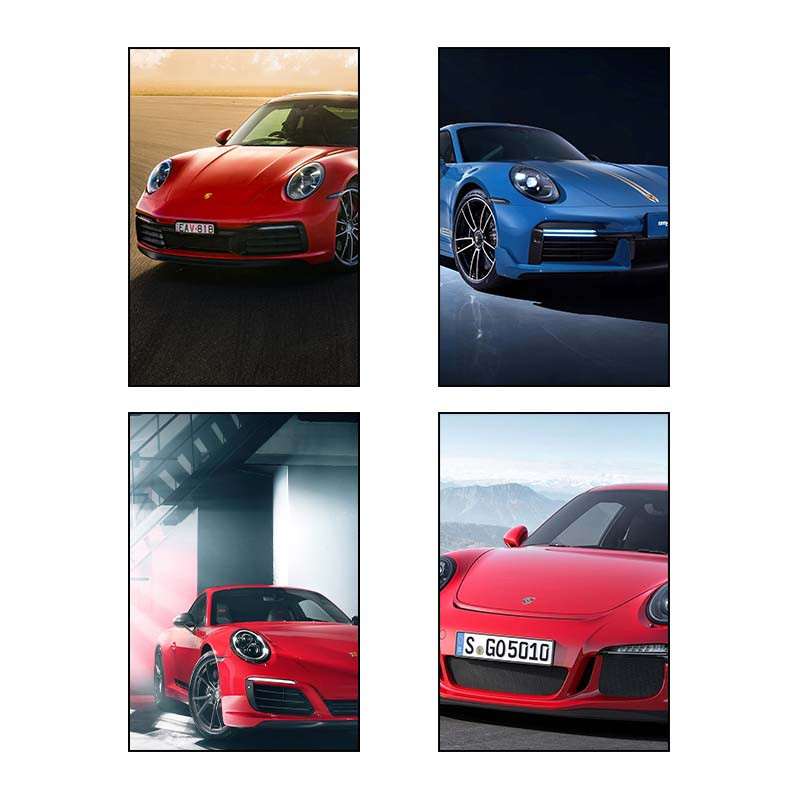 تابلو شاسی دنیای قاب طرح Porsche کد 74264 مجموعه 4 عددی