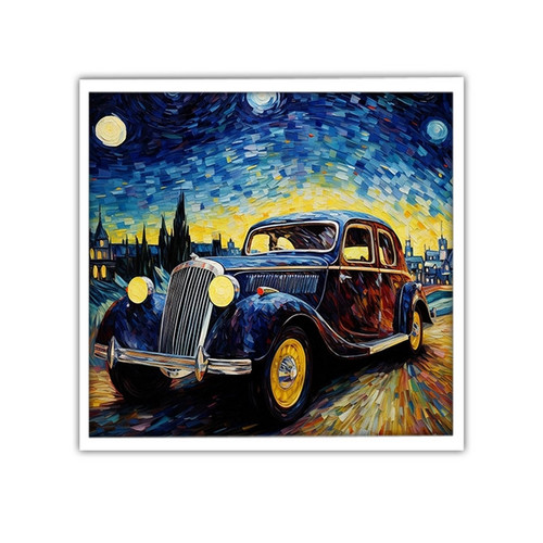 تابلو نوری طرح نقاشی ماشین کلاسیک مدل W-MID-19366